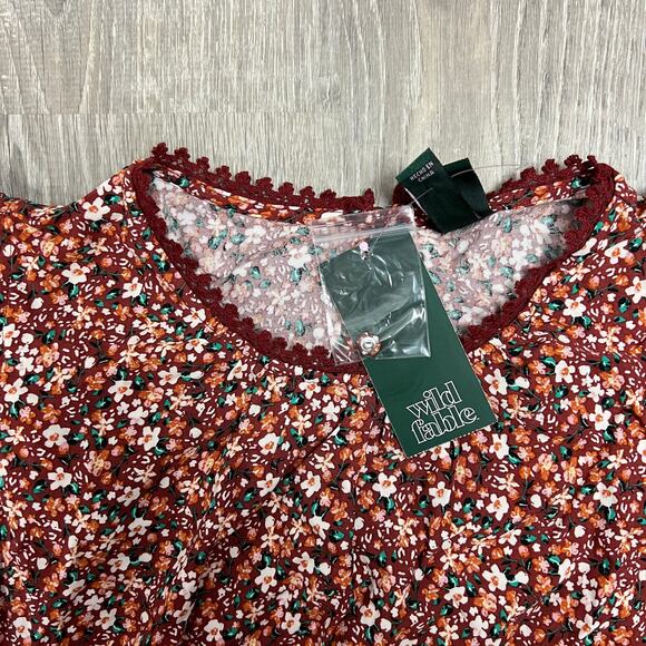 Wild Fable Women's Brown Floral Flutter Short Sleeve Trapeze Dress - Med - NWT - Picture 2 of 10